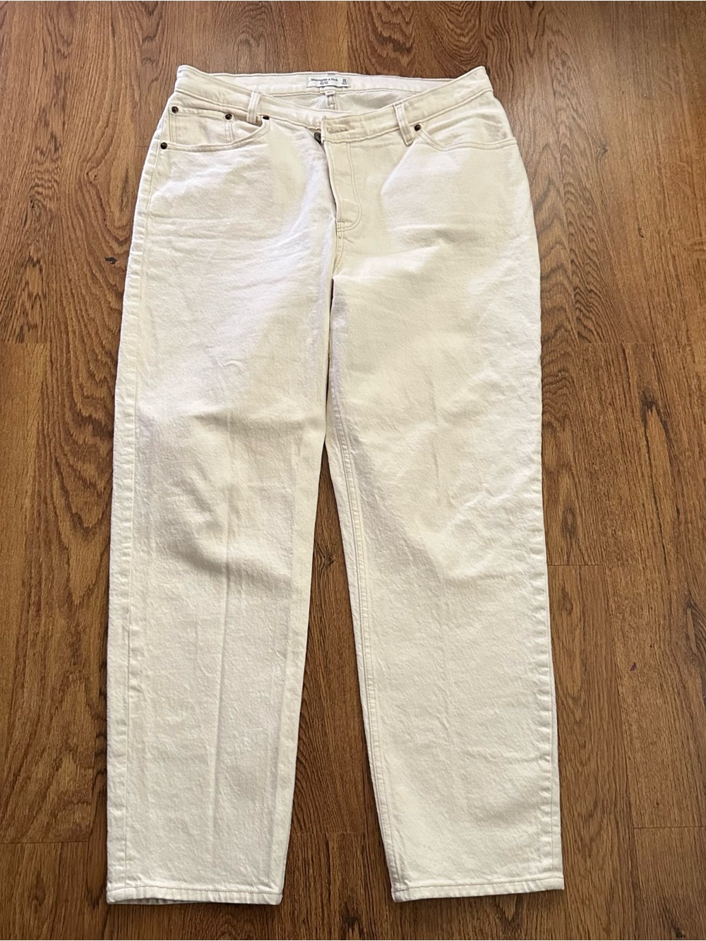 Abercrombie & Fitch Off-White High-Rise 'The Dad' Jeans 32 denim straight cut